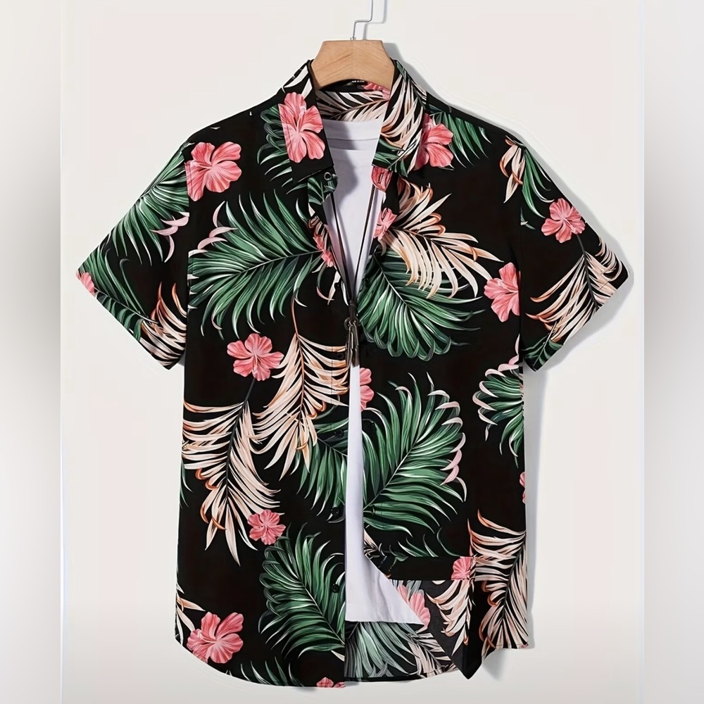 Men  Elegant Tropical Print Button up Shirt  Boutique Wear ~NEW~  Size L 8/10